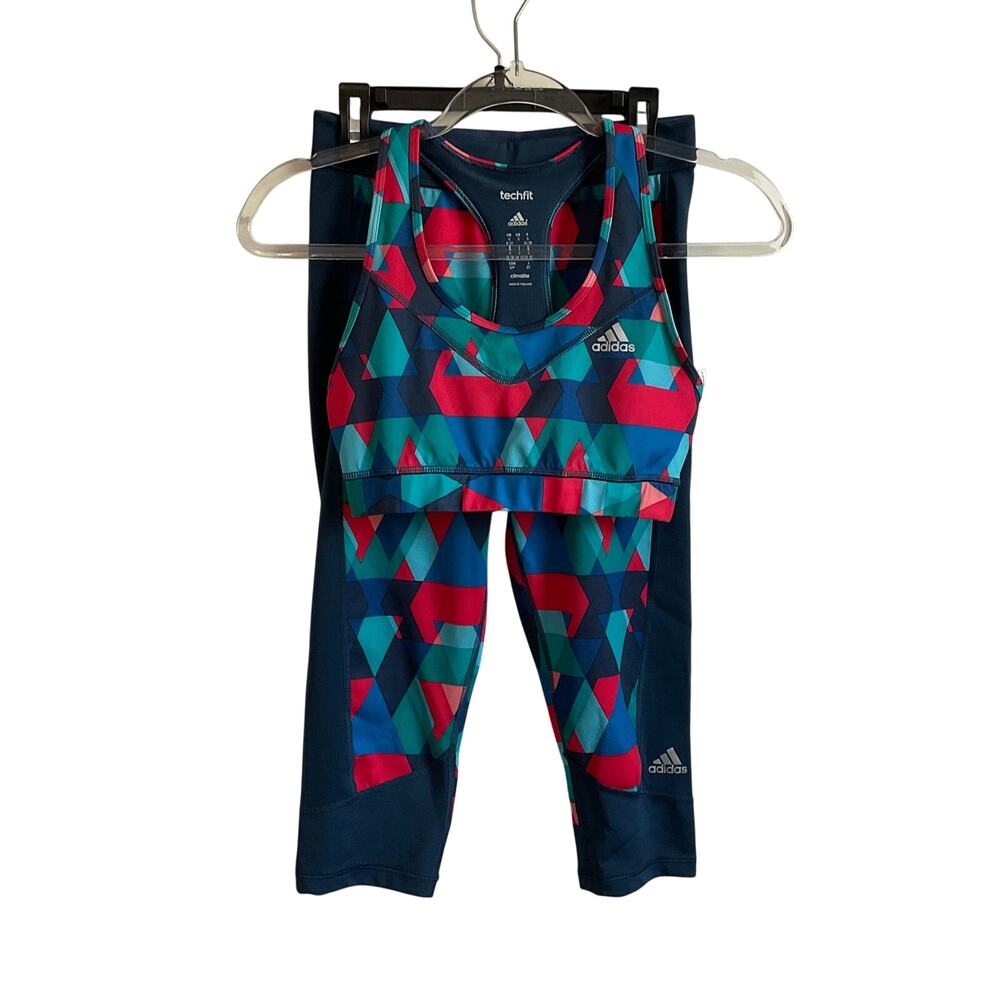 Adidas Tech Fit Sports Bra/Cropped‎ Leggings Geometric Pattern Set - Size Small